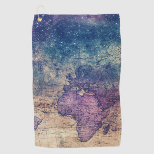 Vintage Purple Celestial World Map (13) Golf Towel