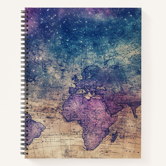 Vintage Purple Celestial World Map (13) Notebook (Front)