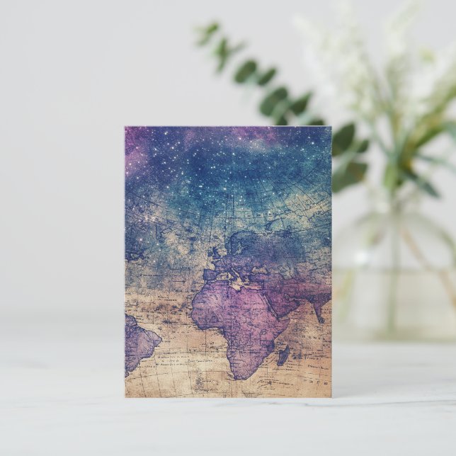 Vintage Purple Celestial World Map (13) Postcard (Standing Front)