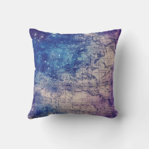 Vintage Purple Celestial World Map (14) Cushion