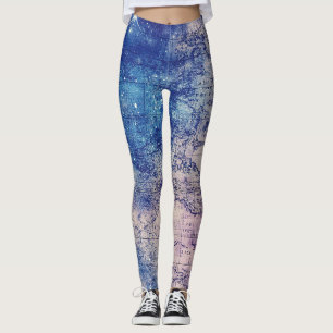 Vintage Purple Celestial World Map (14) Leggings