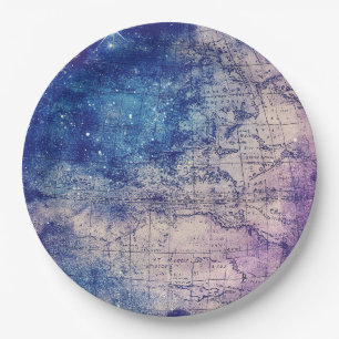 Vintage Purple Celestial World Map (14) Paper Plate