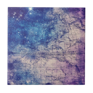 Vintage Purple Celestial World Map (14) Tile