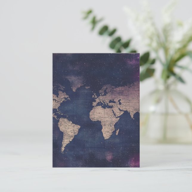 Vintage Purple Celestial World Map (5) Postcard (Standing Front)