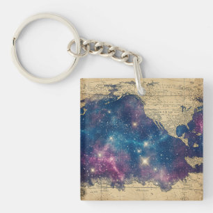 Vintage Purple Celestial World Map (6) Key Ring