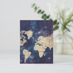 Vintage Purple Celestial World Map (7) Postcard