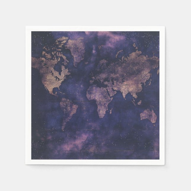 Vintage Purple Celestial World Map (9) Napkin (Front)