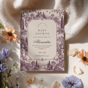 Vintage Purple Chinoiserie Toile Baby Shower Invitation