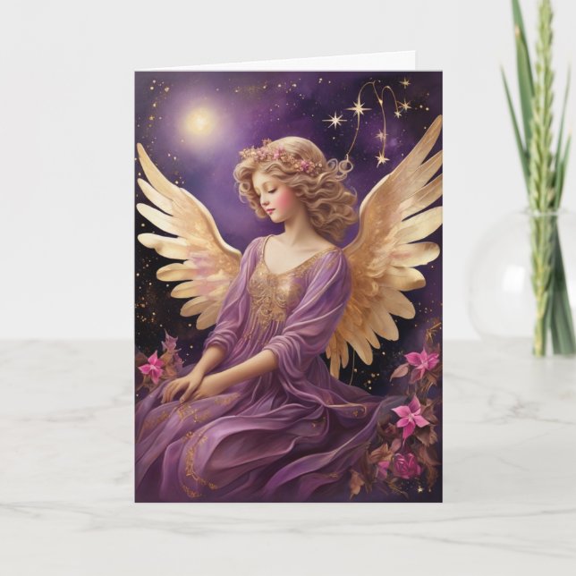 Vintage Purple Christmas Angel Custom Message Card (Front)