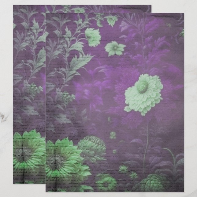 Vintage Purple & Cream Floral Scrapbook Paper (Front/Back)