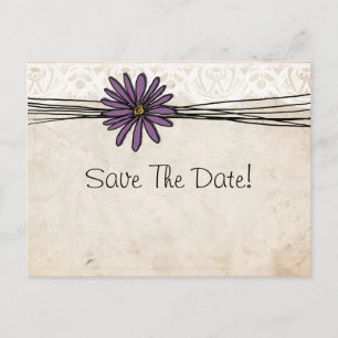 Vintage Purple Daisy Save The Date Announcement Postcard