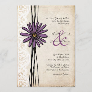 Vintage Purple Daisy Wedding Invitations