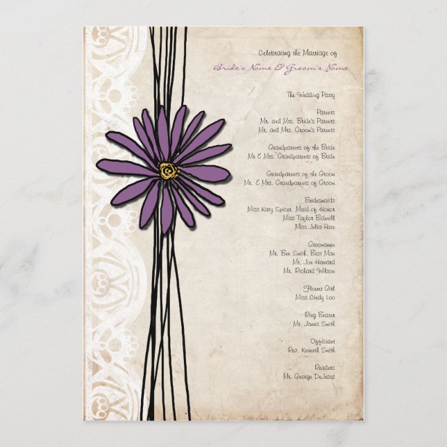 Vintage Purple Daisy Wedding Program Programme (Front)