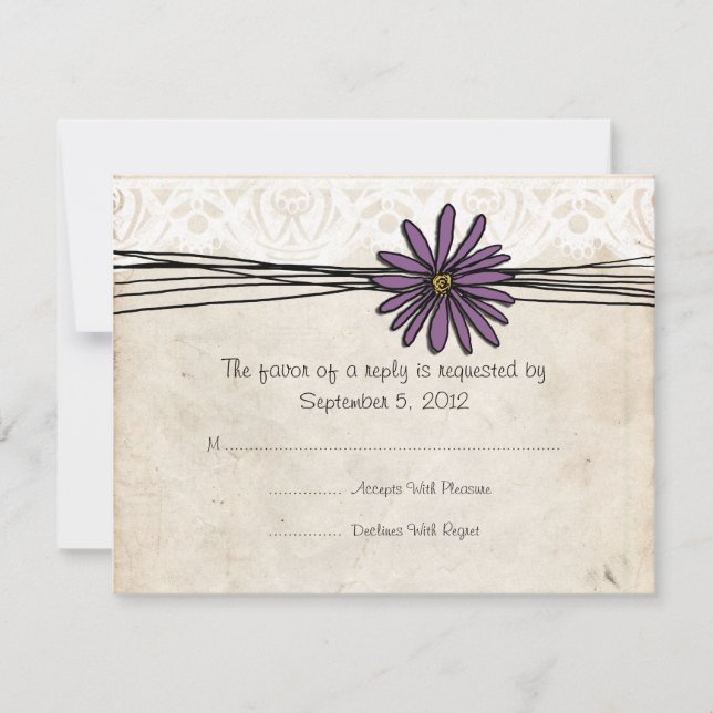 Vintage Purple Daisy Wedding RSVP (Front)