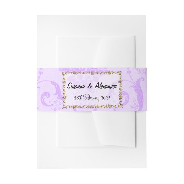 Vintage Purple Damask Boho Wedding Invitation Belly Band (Front Example)