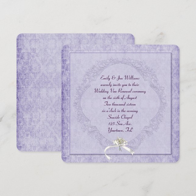 Vintage Purple Damask Invitation (Front/Back)