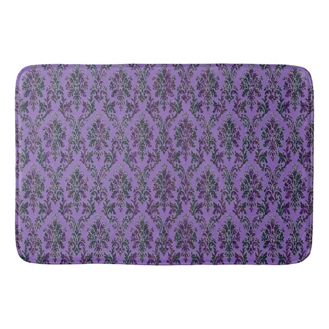 Vintage Purple Damask Print Bath Mat (Front)