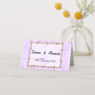 Vintage Purple Damask Wedding Place Card
