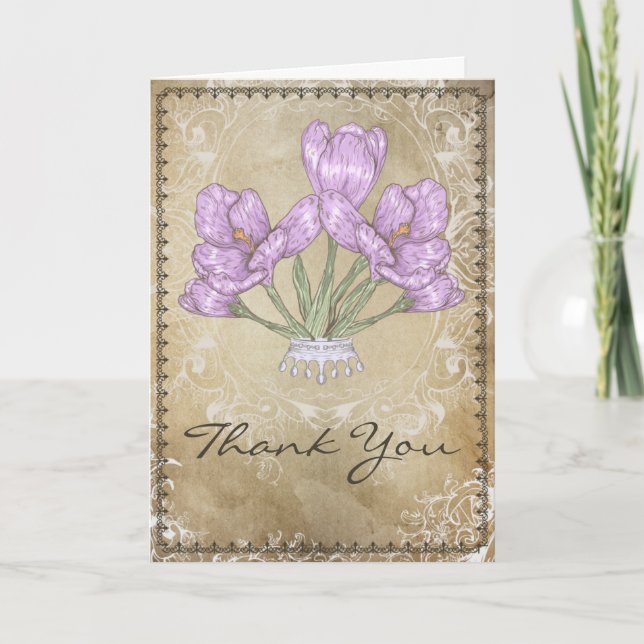 Vintage Purple Floral and Flourishes Greeting Card (Front)