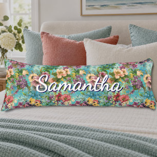Vintage purple floral blue pattern body cushion