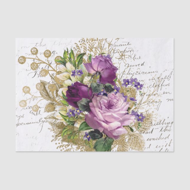 Vintage Purple Floral Collage Tissue Paper (Front)