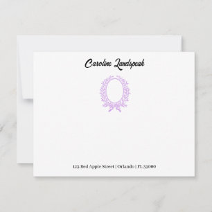 Vintage Purple Floral Crest Custom Name, Address Card
