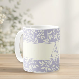 Vintage Purple Floral Custom Initial Gift Coffee Mug