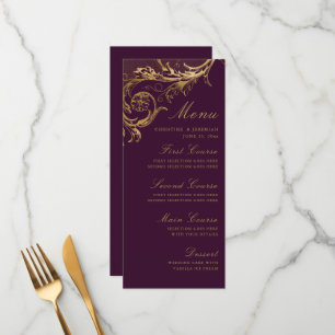 Vintage Purple Floral Damask Wedding Menu