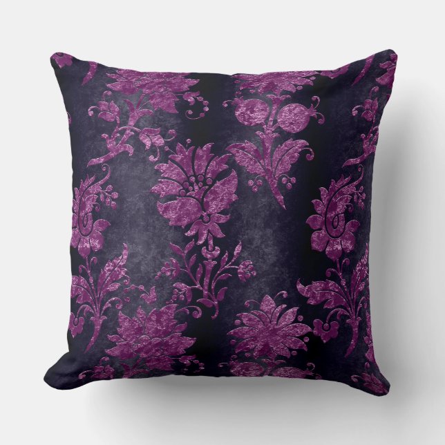Vintage Purple Floral Dark Damask Pattern Cushion (Front)