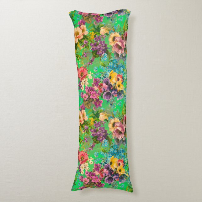Vintage purple floral green pattern body cushion (Front Vertical)