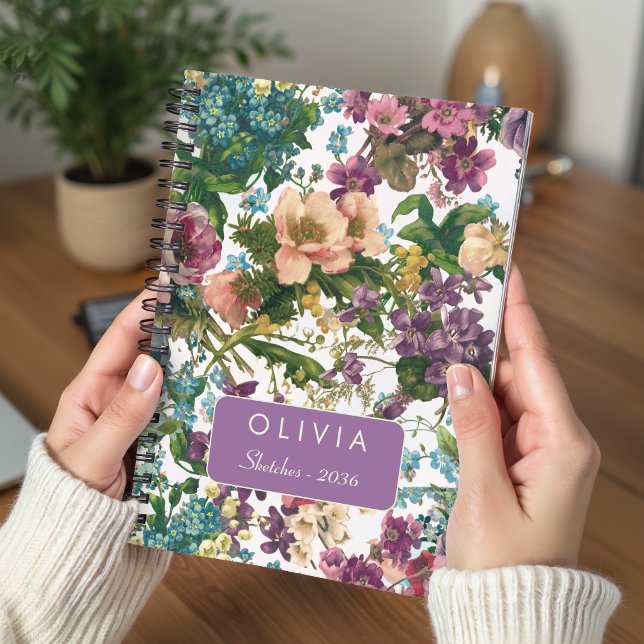 Vintage Purple Floral Monogram Pattern Notebook (Creator Uploaded)