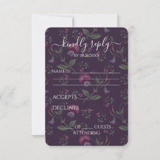 Vintage Purple Floral Pattern Wedding RSVP Card