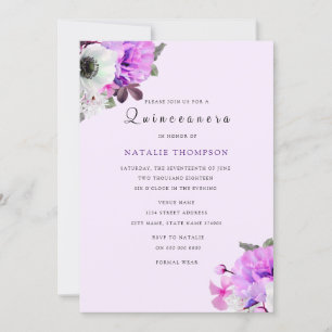 Vintage Purple Floral Quinceanera Invitation