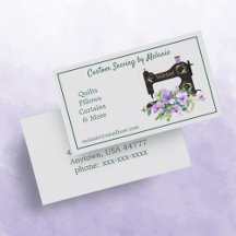 Vintage Purple Floral Sewing Machine Business Card