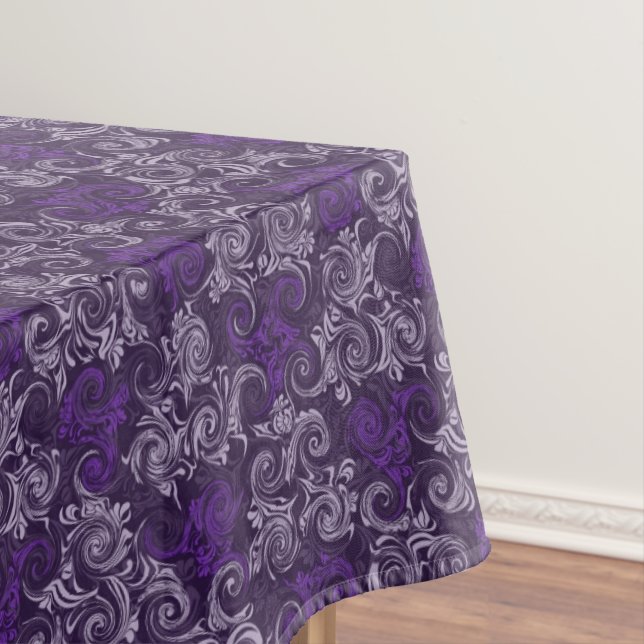 Vintage Purple Floral Swirls Tablecloth (In Situ)