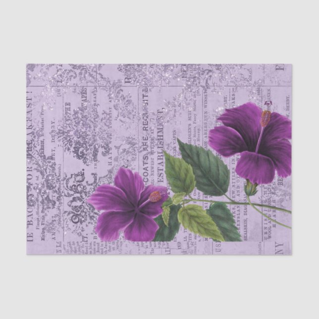 Vintage Purple Floral Tissue Paper (Front)