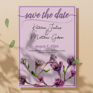 Vintage Purple Floral Watercolor Wedding Save The Date
