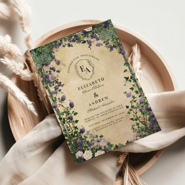 Vintage Purple Floral Wedding Invitation (Creator Uploaded)