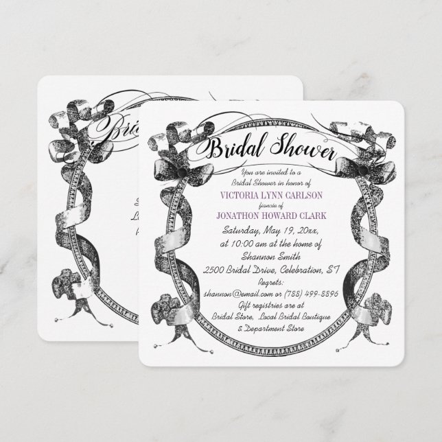 Vintage Purple Flourish Script Bridal Shower Invitation (Front/Back)