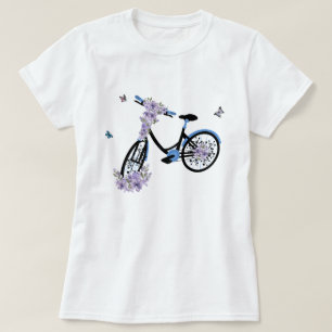 Vintage Purple Flower Blue Bicycle Pink Butterfly T-Shirt
