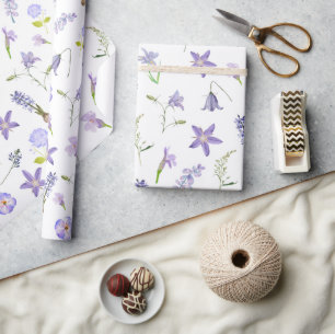 Vintage Purple Flower Floral Green Leaves Boho Wrapping Paper