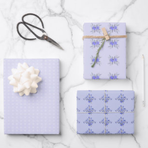 Vintage Purple Flower Floral Polka Dots Patterns Wrapping Paper Sheet