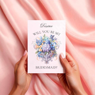Vintage Purple Flowers Bridesmaid Proposal Invitation
