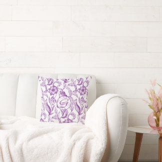 Vintage Purple Flowers Monogram Cushion