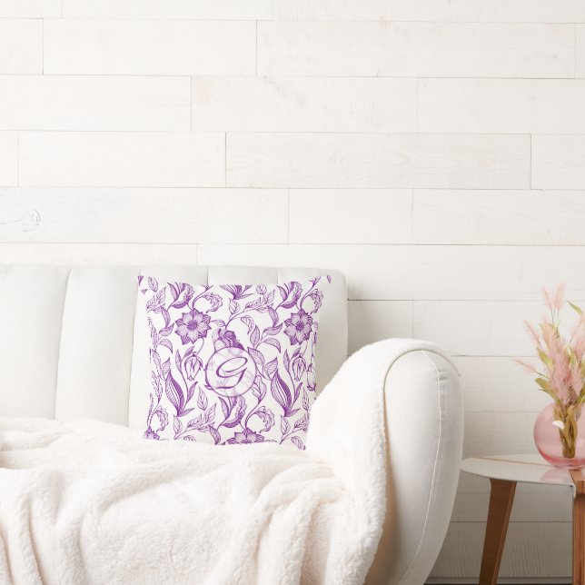 Vintage Purple Flowers Monogram Cushion (Couch)