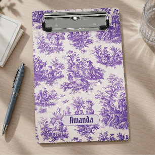 Vintage Purple French Floral Toile Monogram Mini Clipboard