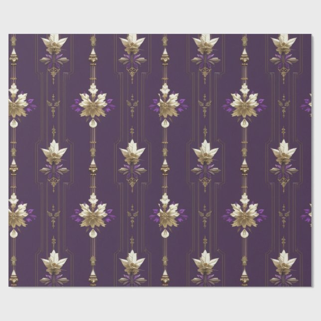 Vintage Purple & Gold Christmas Wrapping Paper (Flat)