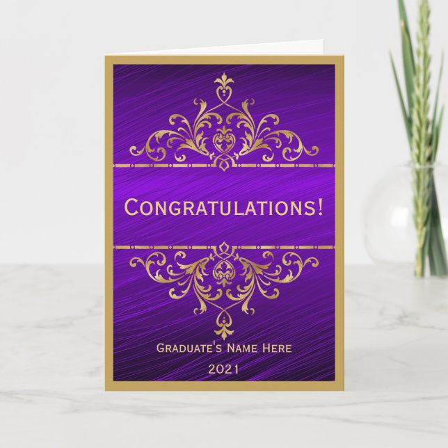 Vintage Purple Gold Congratulations Graduation Card (Front)