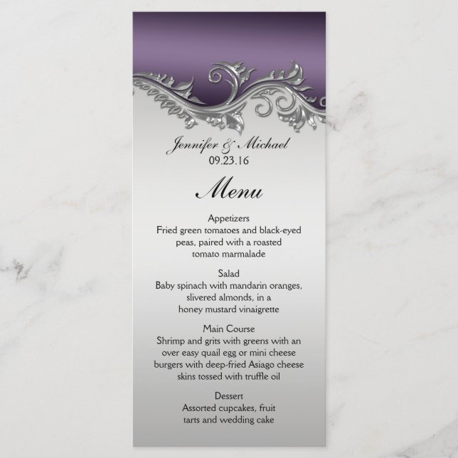 Vintage Purple Gradient and Silver Menu (Front)
