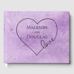 Vintage Purple Heart Watercolor Lavender Wedding Guest Book